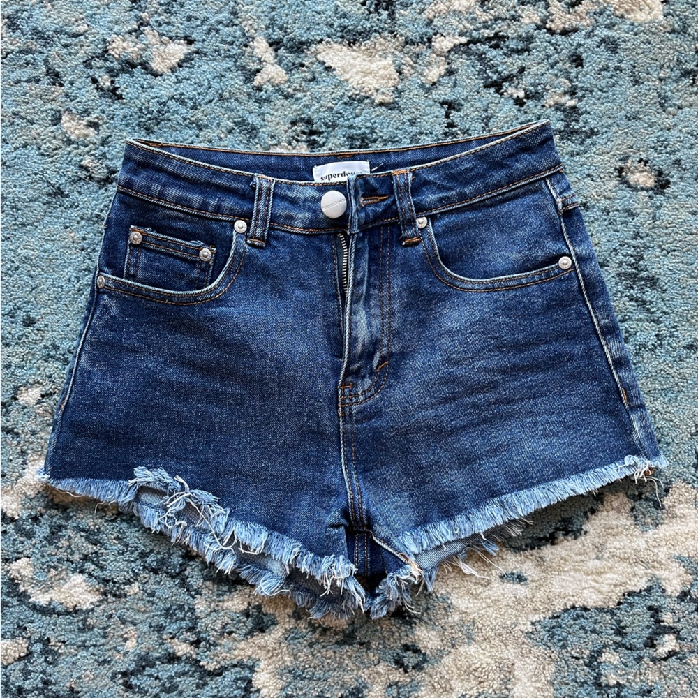 Superdown dark denim shorts frayed